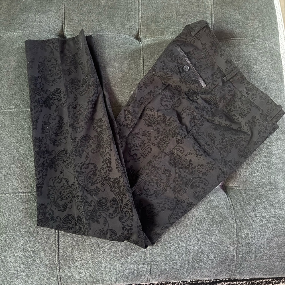 INC Black Velvet Paisley Patterned Slacks
